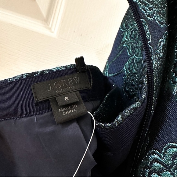 NWT J. Crew Collection Jacquard Metallic Floral Print Trumpet Skirt Green Blue - Picture 4 of 7